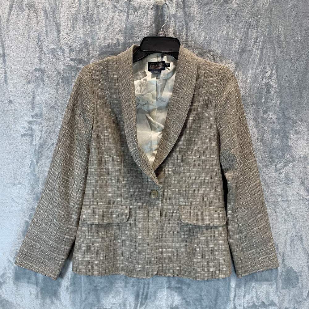 Pendleton Women's Blazer 6 Petite 100% Virgin Wool Textured Beige Tan One Button